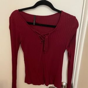 Tight red long sleeve with front tie up